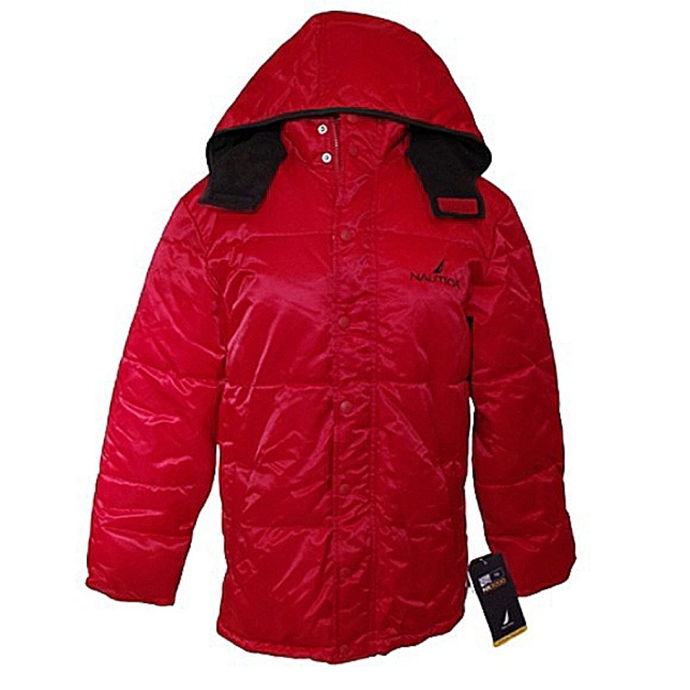 Nautica Shiny Red Puffer Winter Parka Jacket w/Hood NEW- Sz. Lrg